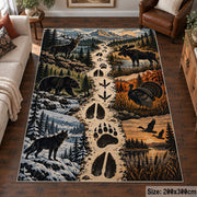 Animal Tracks and Mountain Wildlife area rug in slate blue, cream and rust, view 6