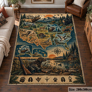 Wilderness Landscape Map area rug in muted blue, tan and green, view 6