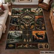 Woodland Hunting Camp Grid area rug in warm brown, sage and charcoal, view 6