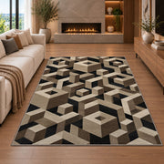 3D Geometric Cube Area Rug, Black Beige Optical Illusion Rug, Modern Living Room Decor - Image 6