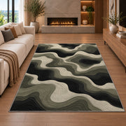 Abstract Wavy Area Rug, Black Beige Flowing Lines Rug, Modern Organic Living Room Decor - Image 6