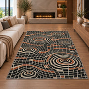 Optical Spiral Grid Area Rug, Black Orange Geometric Illusion Rug, Bold Modern Room Decor - Image 6