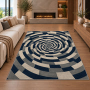 Spiral Optical Illusion Area Rug, Navy Cream Geometric Swirl Rug, Modern Statement Decor - Image 6