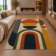 Mid Century Geometric Area Rug, Orange Olive Arch Shapes Rug, Retro Modern Room Decor - Image 6