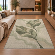 Botanical Branch Area Rug, Sage Green Leaf Pattern Rug, Elegant Neutral Living Room Decor - Image 6