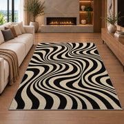 Wavy Optical Illusion Area Rug, Black Cream Swirl Pattern Rug, Modern Statement Room Decor - Image 6