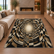 Checkerboard Tunnel Area Rug, Black Beige Optical Illusion Rug, Retro Geometric Room Decor - Image 6