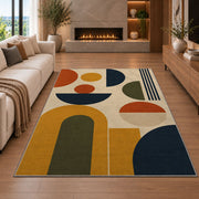Mid Century Geometric Area Rug, Mustard Rust Arch Shapes Rug, Retro Modern Room Decor - Image 6