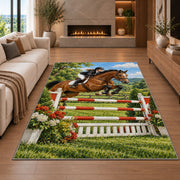 Show Jumping Horse Rug in a living room with a fireplace