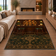 Classic Bar Room Rug in a living room with a fireplace