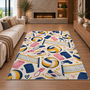 Volleyball Gear Pattern Rug in a living room with a fireplace