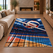 Volleyball Hitting Net Rug in a living room with a fireplace