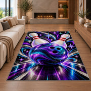 Sparkle Galaxy Bowling Ball Rug in a living room with a fireplace