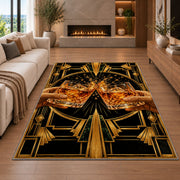 Art Deco Cheers Rug in a living room with a fireplace