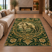 Vintage Engraved Horse Rug in a living room with a fireplace