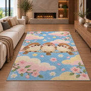 Cute Birds Nursery Rug in a living room with a fireplace