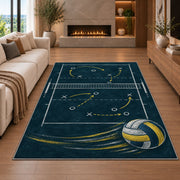 Volleyball Chalkboard Play Rug in a living room with a fireplace