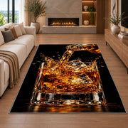 Pouring Whiskey Rug in a living room with a fireplace
