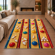 Bowling Alley Top View Rug in a living room with a fireplace