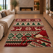 Nordic Knit Pattern Rug in a living room with a fireplace
