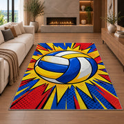 Pop Art Volleyball Rug in a living room with a fireplace