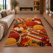 Autumn Yarn Rug in a living room with a fireplace