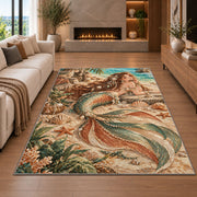 Boho Mermaid Rug in a living room with a fireplace