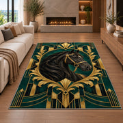 Art Deco Horse Rug in a living room with a fireplace
