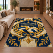 Classic Volleyball Crest Rug in a living room with a fireplace