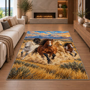 Wild Horses Galloping Rug in a living room with a fireplace