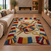 Striped Scarf Border Yarn Rug in a living room with a fireplace