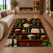 vintage shaving shelf rug in a living room with a fireplace