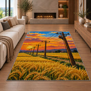 power lines wheat field rug in a living room with a fireplace