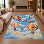Hot Air Balloon Rug in a living room with a fireplace