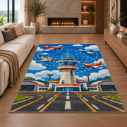 Control Tower Rug in a living room with a fireplace