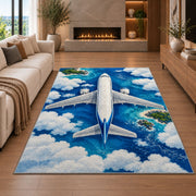 Airplane Top View Rug in a living room with a fireplace