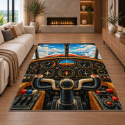 Airplane Cockpit Rug in a living room with a fireplace