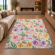 Axolotl Pattern Rug in a living room with a fireplace