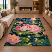 Sleeping Axolotl Rug in a living room with a fireplace