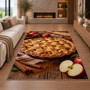 Apple pie rug in a living room with a fireplace