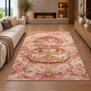 Ballerina music box rug in a living room with a fireplace