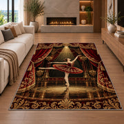 Ballerina in spotlight rug in a living room with a fireplace
