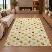 Tiny Bee Pattern Rug in a living room with a fireplace