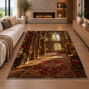 Grand Old Library rug in a living room with a fireplace