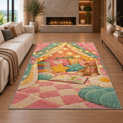 Kids Reading Tent rug in a living room with a fireplace