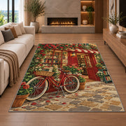 Bicycle at the Bookshop rug in a living room with a fireplace