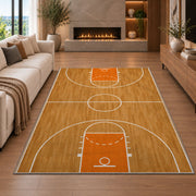 Basketball Court Top View rug in a living room with a fireplace