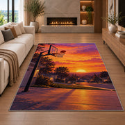 Driveway Hoop at Sunset rug in a living room with a fireplace