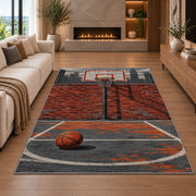 Streetball Chain Net Court rug in a living room with a fireplace