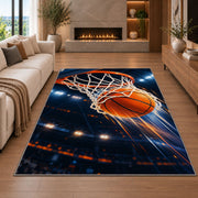 Swish Arena Lights rug in a living room with a fireplace